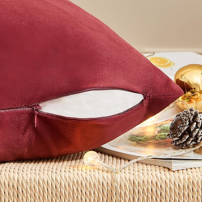 Christmas Burgundy Pillow Covers Set of 2 16x16 Inch Throw Pillow Covers, Soft Velvet Xmas Wine Red Decorative Pillow Covers for Couch Sofa Bed Living Room, Home Modern Decor