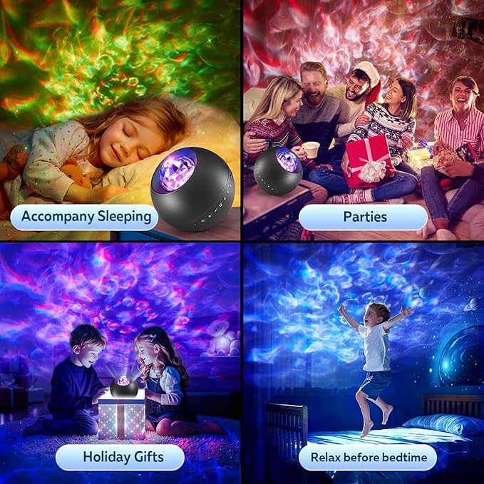 COOLNIGHT Galaxy Light Projector, 210 Light Effects Ceiling Projector with 15 White Noise, HiFi Bluetooth Galaxy Projector for Bedroom, Remote & Timer –Galaxy Projector Lights for Bedroom Adults