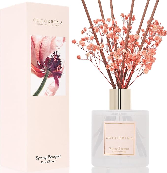 Cocorrína Reed Diffuser Sets- Spring Bouquet Scented Diffuser with Sticks Home Fragrance Reed Diffuser for Bathroom Shelf Decor