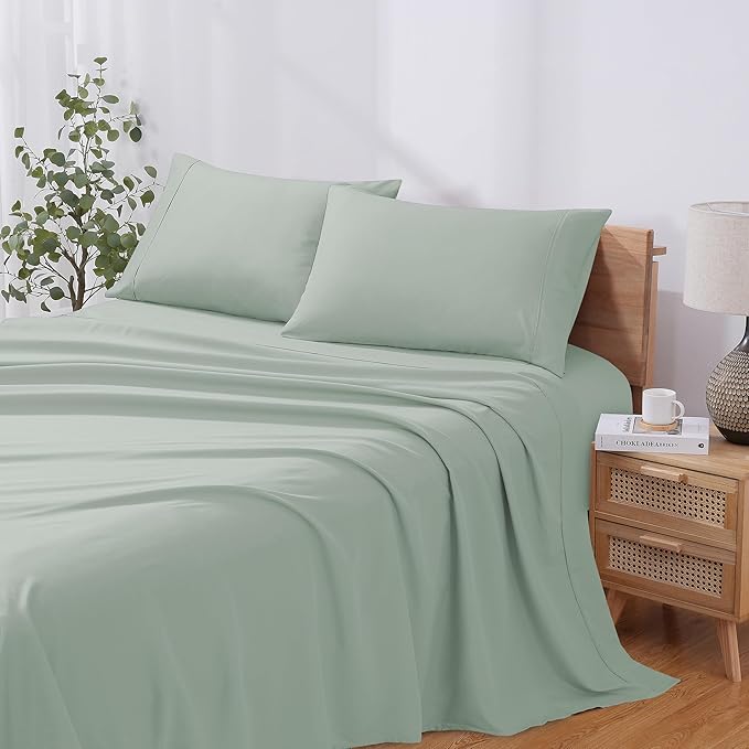 Modern Threads Soft Microfiber Solid Sheets - Luxurious Microfiber Bed Sheets - Includes Flat Sheet, Fitted Sheet with Deep Pockets, & Pillowcases Seafoam Full