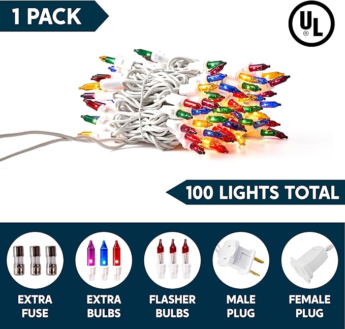 Joiedomi Christmas String Lights Indoor,100 Count Mini Multicolor Light with 21.4 FT White Wire,Lighting Decor for Patio Dorm Classroom Bedroom Holiday Wedding Party Garland Birthday Festival