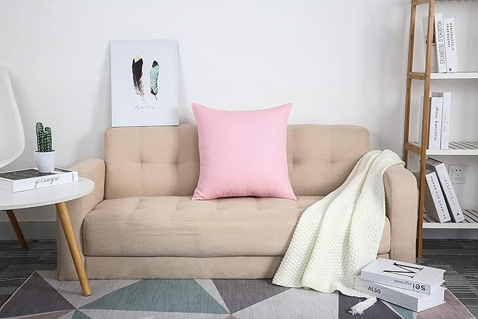 TangDepot Handmade Decorative Solid 100% Cotton Canvas Throw Pillow Covers/Pillow Shams, (20"x20", Salmon Pink)
