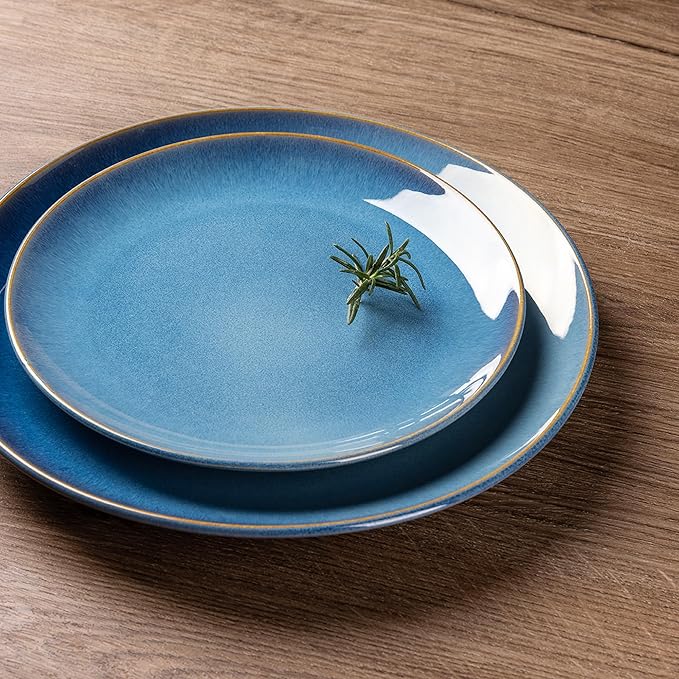 GBHOME Ceramic Dinnerware Sets for 4, 12 Pieces Stoneware Plates and Bowls Sets, Reactive Glaze Dishes -Scratch Resistant, Dishwasher&Microwave Safe-Alaskan Blue