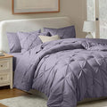 Nestl Queen Comforter Set - 7 Piece Pinch Pleated Comforter Queen Size Grayish Purple, All Season Bed in a Bag with Flat Sheet, Fitted Sheet, Pillowcases and Shams