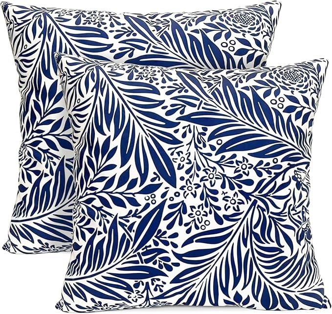 Decorative Throw Pillow Covers Set of 2 Blue Pillow Covers 16x16 inch Throw Pillow Cases Soft Short Plush Farmhouse Floral Outdoor Pillow Covers for Couch Sofa Bed Living Room Cushion Cover