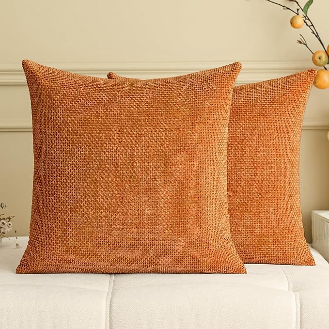 a moment Fall Orange Chenille Throw Pillow Covers 16x16 Inch Pack of 2 Modern Decorative Throw Pillow Covers Farmhouse Cross Covers Home Decor for Sofa Bedroom Living Room