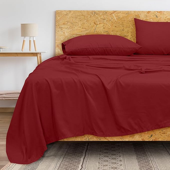 Royale Linens 300 Thread Count 100% Long Staple Combed Cotton Flat Sheet - Super Soft - Top Sheets - California King Flat Sheet Sold Separately - Breathable, Cool & Crisp Sheets Only (Cal King, Red)