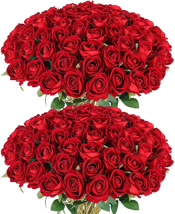 60 Pcs Artificial Roses Bulk Velvet Silk Red Rose Burgundy Roses for Wedding Centerpieces Bridal Bouquet Mohter's Day Valentine's Day Christmas Home Decor (60, Burgundy)