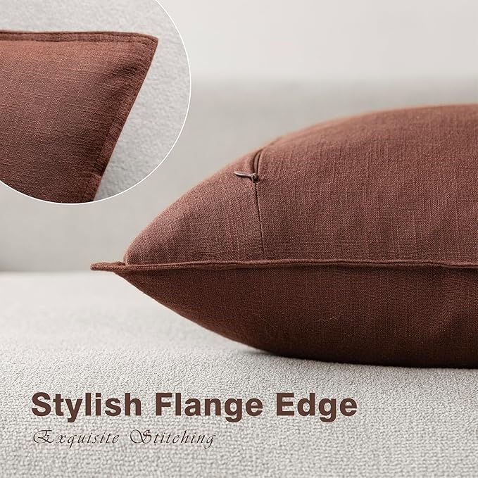 Foindtower Pack of 2, Decorative Linen Soild Throw Pillow Covers Soft Accent Euro Cushion Case Boho Farmhouse Pillowcase for Chair Couch Sofa Bedroom Living Room Home Decor 18 x 18 Inch Rust Red