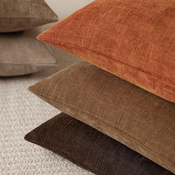 Foindtower Pack of 2 Textured Chenille Throw Decorative Pillow Covers Square Accent Solid Cushion Cover Neutral Farmhouse Lumbar Pillow Case for Couch Sofa Bedroom Living Room 12x20 Inch,Orange