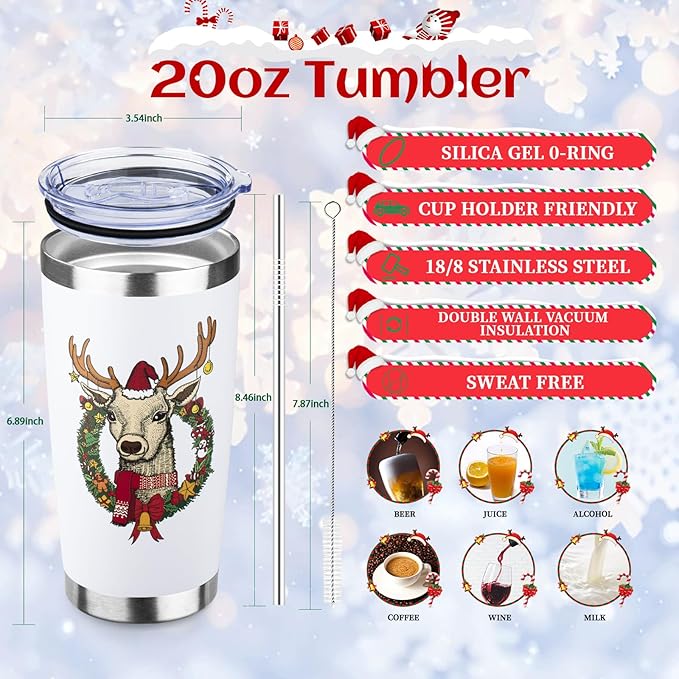 StarSpeed 20oz Christmas Tumbler Bulk with Lid and Straw, Stainless Steel Double Wall Vacuum Insulated Travel Mug, Powder Coated Coffee Cups for Hot and Cold Drinks,Funny Christmas Gifts for Women Men