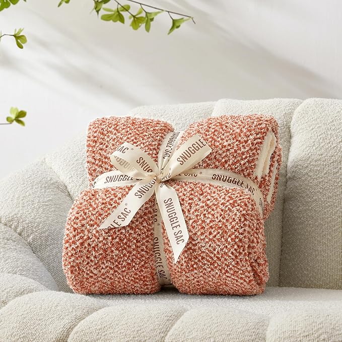 Snuggle Sac Orange Fall Throw Blanket for Couch, Oversized Throw XL Super Soft Warm Blankets Cozy Knit Fuzzy Throws for Sofa, Bed, Living Room, Heather Orange, 50x70 inches