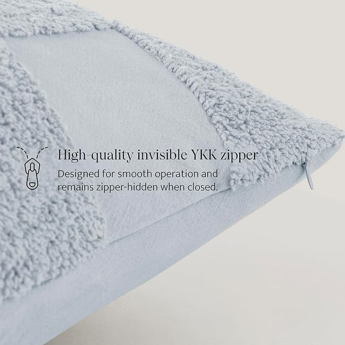 Double Stitch Checkered Throw Pillow Covers - 100% Cotton Set of 2 Tufted Boho Decorative Pillow Covers 20x20, Made in India, Square Cushion Case, Modern Home Decor for Couch, Sofa, Arctic Blue
