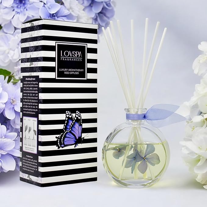 LOVSPA Reed Diffuser Set, English Garden Scented Oil Diffuser with Sticks, Home Fragrance Accessories for Bathroom Shelf Decor, Aroma Diffusers for Home or Office Desk, USA Made