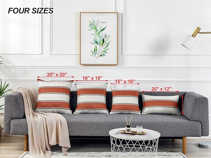 AmHoo Pack of 2 Farmhouse Linen Throw Pillow Cover Cushion Stripe Decoration Buffalo Retro Pillowcase with Hidden Zipper for Sofa Bedroom Car 20 x 20 Inch Burnt Orange