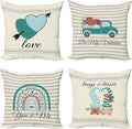 Ambesonne Romantic Throw Pillow Cushion Case Pack of 4, Love Hearts Arrow You and Me Be My Valentine Hugs Kisses Lettering, Modern Accent Double-Sided Digital Printing, 16", Teal Ivory Pale Eggshell