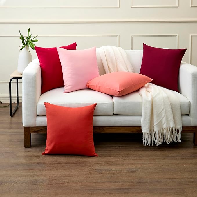 Encasa XO Throw Pillow Covers 20x20 in Set of 2 Light Pink | No Inserts | Cotton Pillow Covers for Living Room, Bed, Sofa, Couch | Decorative Cushion Covers with Improved Zippers