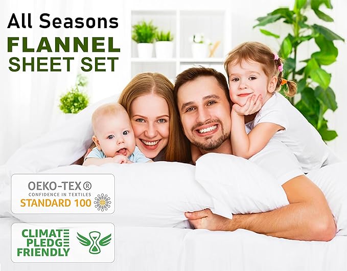 RUVANTI Flannel Sheets King Size - 100% Cotton Brushed King Size Sheets Set - Deep Pockets 16 Inches Bed Sheets - All Seasons Breathable & Extra Soft - Warm & Cozy, 4 Piece, Dazzale