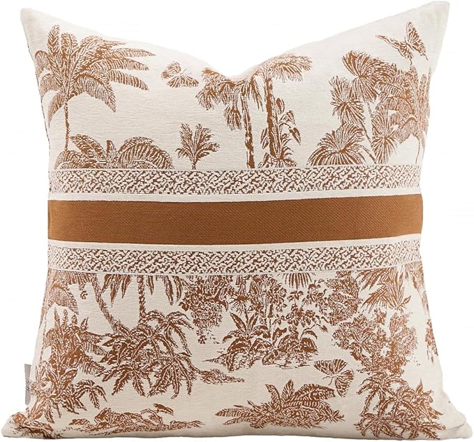 Premium Throw Pillow Covers 20x20 Inches - Jungle with Tawny Birch Palm Tree Chenille Jacquard Embroidery Decorative Couch Pillow Covers for Living Room Bedroom Sofa