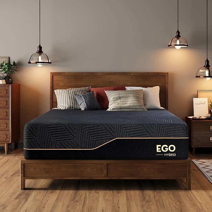 EGOHOME 14 inch Hybrid Full Mattress,Memory Foam Pocket Spring Mattress with Cooling Cover,Bed in a Box,CertiPUR-US Certified,Targeted Support Pressure Relief, 54x75x14 Black