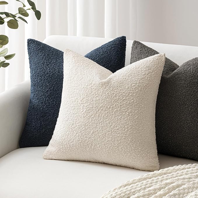 Woaboy Pack of 2 18x18 Inch Decorative Boucle Throw Pillow Covers Textured Square Pillowcaes Accent Solid Cozy Soft Cushion Covers Home Decor for Sofa Couch Living Room Home Decor,Dark Coffee