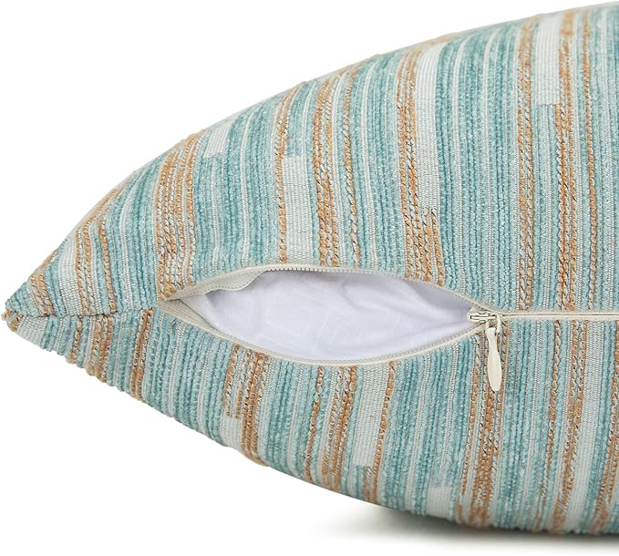Yeiotsy Pillow Cases Blue, Pack of 2, Decorative Throw Pillow Covers Striped Bohemia Couch Cushion Covers for Sofa Home Decor (Light Blue, 18 X 18 Inches)