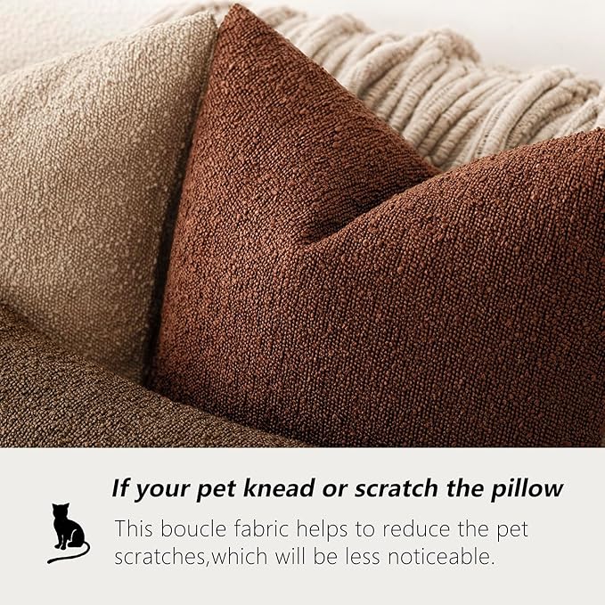 Foindtower Decorative Textured Boucle Throw Pillow Covers Accent Solid Pillow Cases Neutral Soft Cozy Couch Cushion Case for Chair Sofa Bedroom Living Room Home Decor 22x22 Inch,1PC,Red Taupe