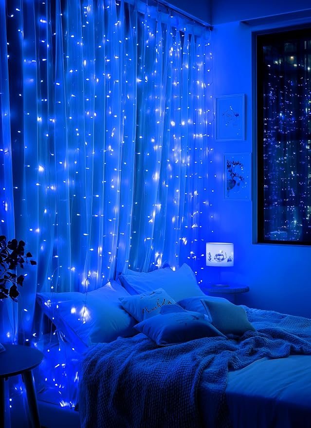 Brightown 300 LED Fairy Curtain Lights, 9.8ft x 9.8ft Curtain String Lights, USB Plug in 8 Lighting Modes LED Christmas String Hanging Lights with Remote for Bedroom Indoor Outdoor Weddings Party Xmas