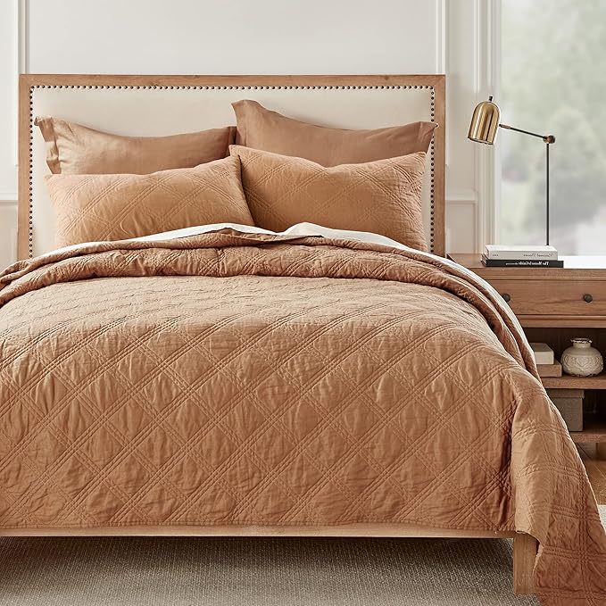 Levtex Home - 100% Linen Front/100% Cotton Back - King/Cal King Quilt - Washed Linen - Sandstone - Quilt Size (106 x 92in.)