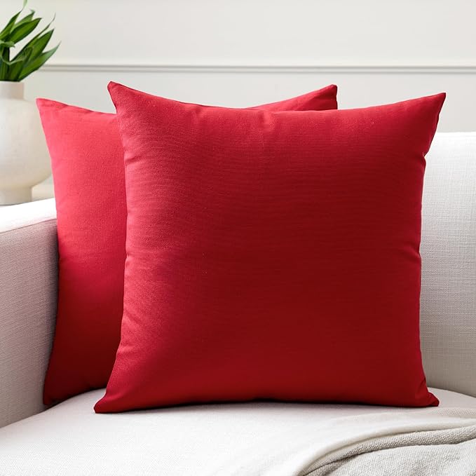 Encasa XO Throw Pillow Covers 16x16 in Set of 2 Deep Red | No Inserts | Cotton Pillow Covers for Living Room, Bed, Sofa, Couch | Decorative Cushion Covers with Improved Zippers