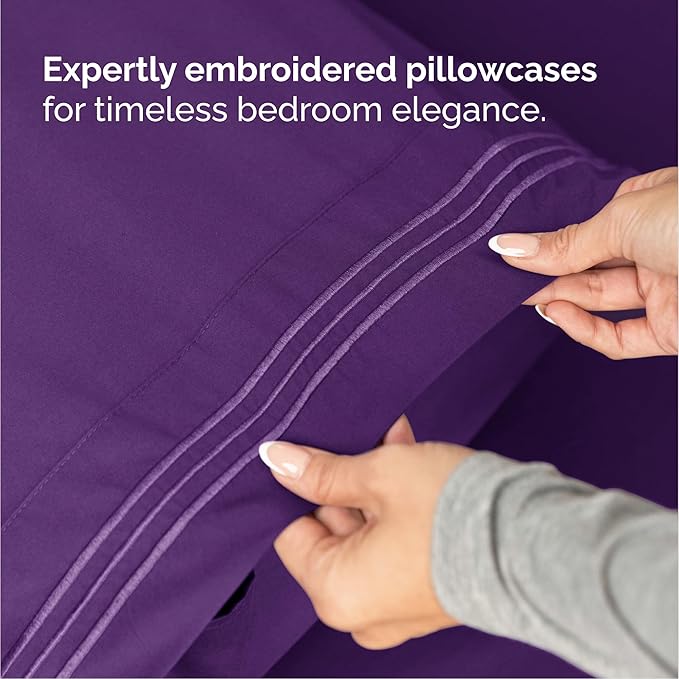 Queen Size 4 Piece Sheet Set - Comfy Breathable & Cooling Bed Sheets Set - Hotel Luxury Bedding for Women, Men, Kids, Teens, Boys & Girls - Deep Pockets, Ultra-Soft, Wrinkle Free - Oeko-Tex - Purple
