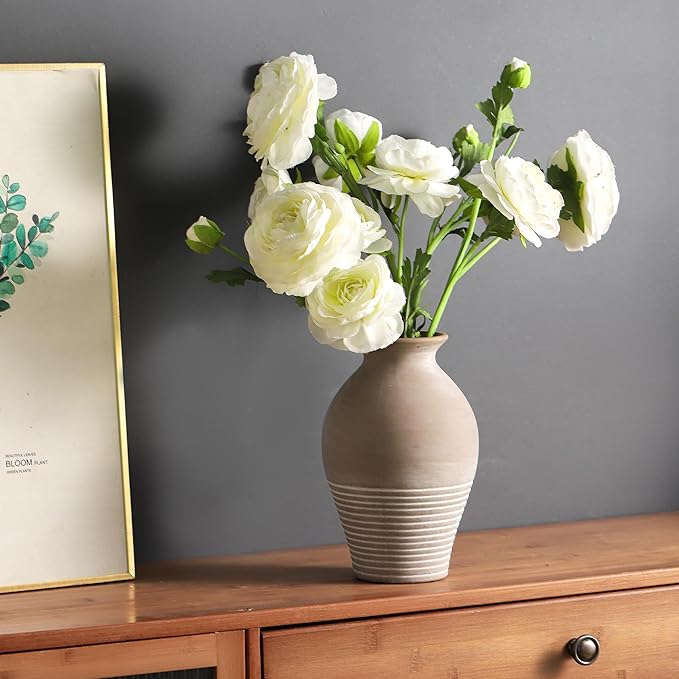 LUKA Ceramic Rustic Farmhouse Vase, 9.2 inch Whitewashed Terracotta Vase, Pottery Decorative Flower Vases,Clay Decorative Vases for Home Decor, Table, Living Room, Shelf, Mantel Decoration