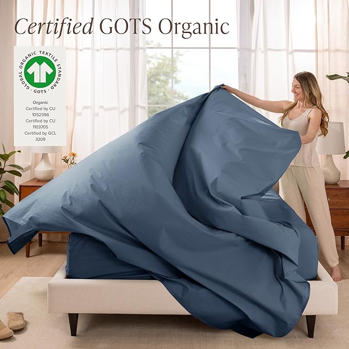 Bare Home 100% Organic Cotton Full XL Sheet Set - Crisp Percale Weave - Lightweight & Breathable - Bedding Sheets & Pillowcases (Full XL, Bering Sea)
