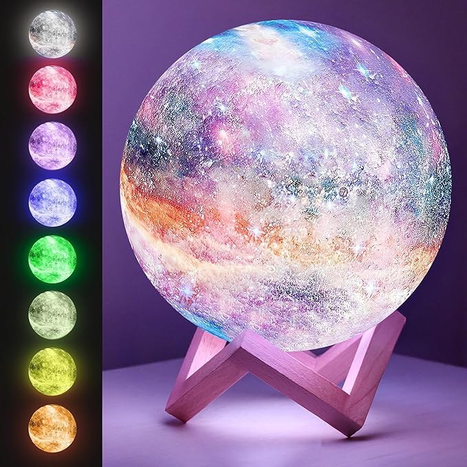 Mind-Glowing Galaxy Moon Lamp with Multi Colors, Touch/Remote, Wood Stand - Teen Girl Room Decor, Trendy Stuff - Christmas Gift for Any Year Old Teenage Girl - Cool Night Light for Kids (4.7 inch)