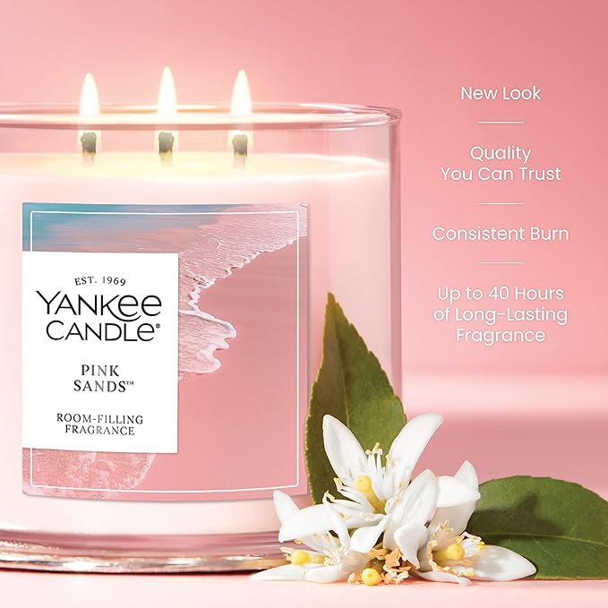 Yankee Candle 3 Wick Candle Jar, Scented Candle with up to 40 Hours of Burn Time, Premium Plant Wax Blend for Consistent Long Lasting Scent from First to Last Burn, Pink Sands