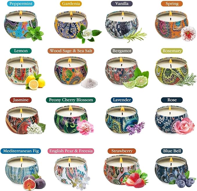 Set 16 Pack Scented Candles Gifts Soy Wax Travel Tin Jar Candles for Home 2.5 OZ Scented Candles for Mom for Christmas, Birthday, Thanksgiving, Mother's Day…