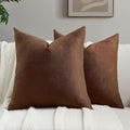 FUTEI Dark Brown Chenille Throw Pillow Covers 18x18 Inch Set of 2,Soft Wide Chevron Textured Cushion Case,Farmhouse Home Decor for Couch Living Room