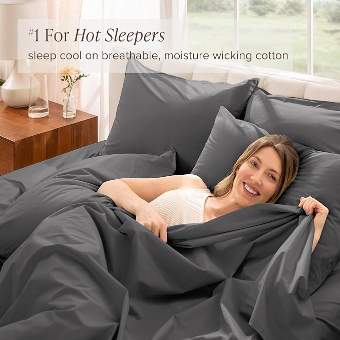 Bare Home 100% Organic Cotton Twin Sheet Set - Crisp Percale Weave - Lightweight & Breathable - Bedding Sheets & Pillowcases (Twin, Grey)