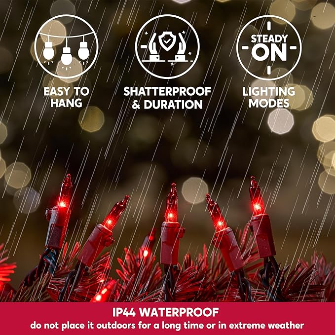 Joiedomi Red Christmas String Lights,100 Count 21.4FT Christmas Fairy Tree Lights Plug in for Indoor Outdoor Valentine's Day Xmas Decorations Patio Holiday Theme Party Yard House,Green Wire