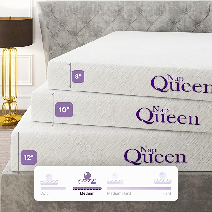 NapQueen 8 Inch Twin-XL Size Mattress, Cooling Gel Memory Foam Mattress, Bed in a Box, White