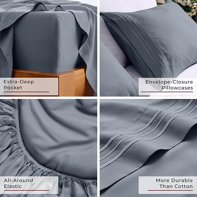 Mellanni Twin XL Sheets Set - 3 PC Iconic Collection Bedding - Hotel Luxury, Extra Soft, Cooling Bed Sheets - Wrinkle, Fade, Stain Resistant (Twin Extra Long, Mineral Gray)