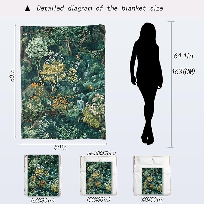 Enchanted Forest Blanket - Woodland Scene Lush Fleece Throw,Gifts for Kids Adult, Soft & Warm,Lightweight, for Modern Rustic Fantasy Decor, Nature Lovers, and Room Home Accents 50x60in