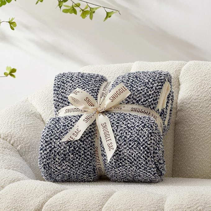 Snuggle Sac Heather Navy Throw Blanket for Couch, Super Soft Warm Microfiber Blankets Navy Blue, Cozy Knit Fuzzy Plush Lightweight Throws for Sofa, Bed, Heather Navy,50x60 inches