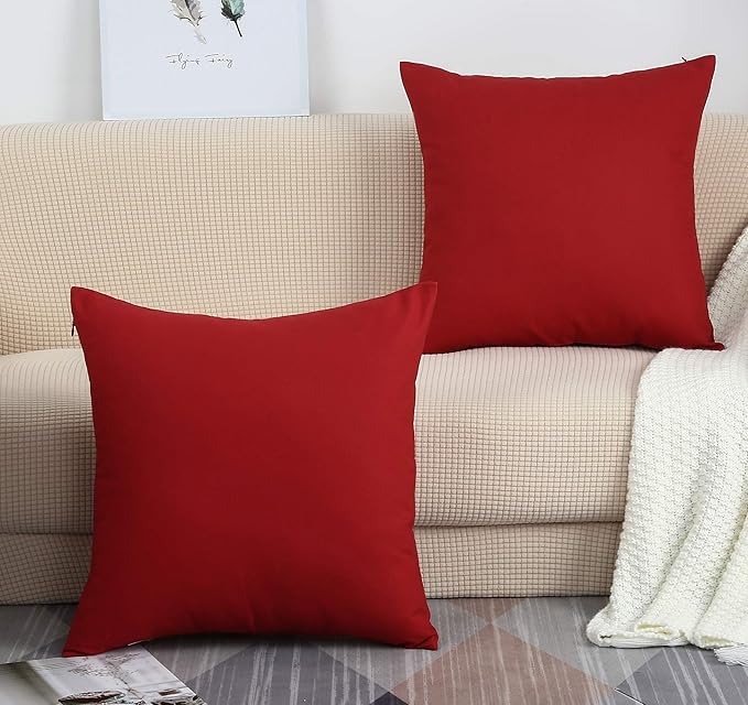 TangDepot Handmade Decorative Solid 100% Cotton Canvas Throw Pillow Covers/Pillow Shams, (26"x26", Deep Red)