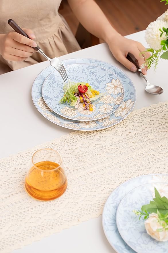 Bone China Plates and Bowels,12-Pieces Dinnerware Sets, Highly Chip and Crack Resistant, Dishwasher & Microwave Safe Dishes Set, Dense and Translucence