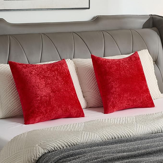 FUTEI Red Flannel Throw Pillow Covers 20x20 Inch Set of 2,Soft Dimensional Textured Cushion Cases,Modern Home Decor for Couch Living Room