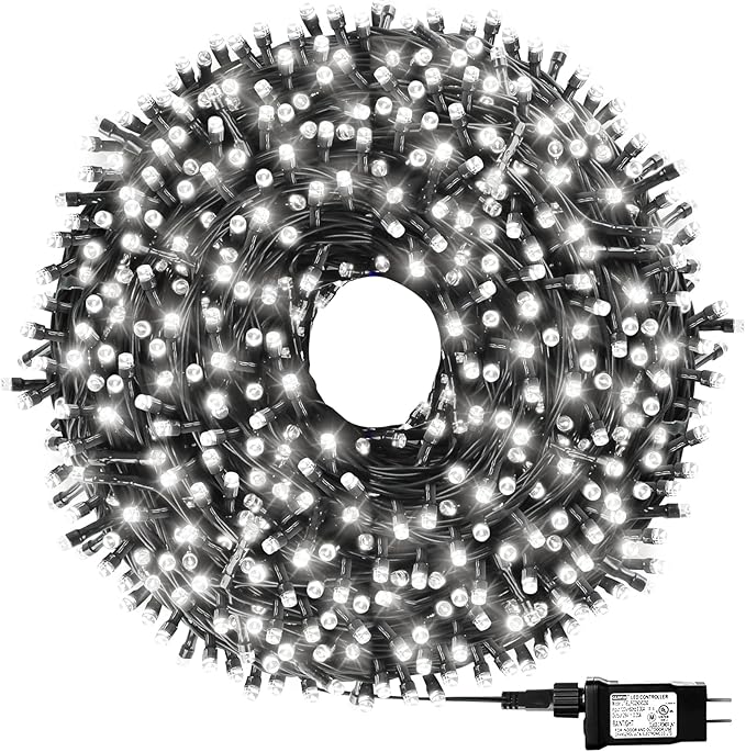 1000 LED 328ft 8 Modes with Timer Christmas String Lights IP55 Outdoor Waterproof UL Certificated Indoor Fairy Lights Garden Patio Wedding Christma Trees Parties Decoration White Light