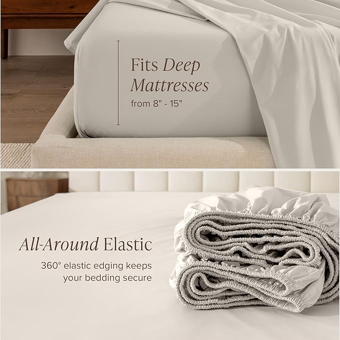 Bare Home 100% Organic Cotton Twin Sheet Set - Crisp Percale Weave - Lightweight & Breathable - Bedding Sheets & Pillowcases (Twin, French Beige)