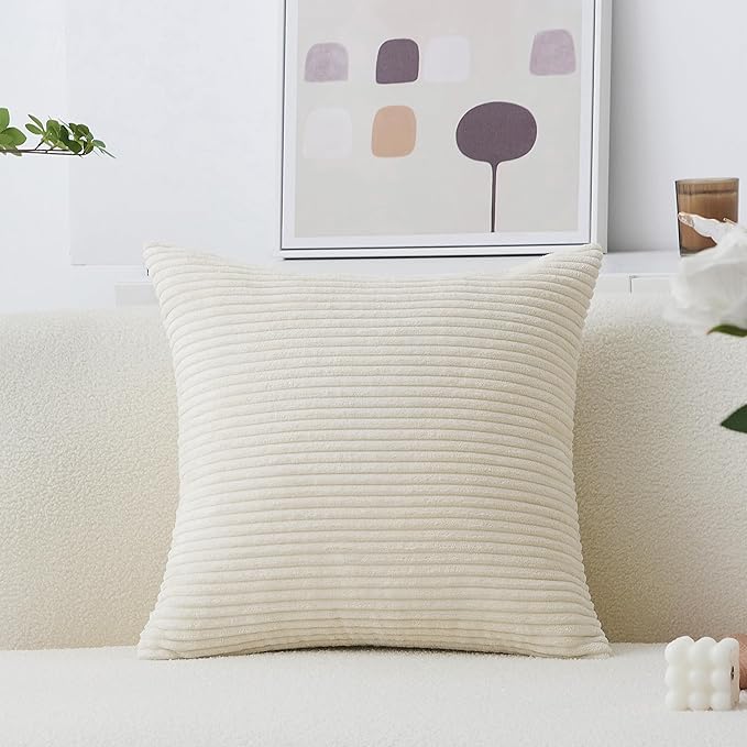 Home Brilliant Super Soft Plush Corduroy Textured Large Euro Pillow Sham Christmas Pillow Cover for Couch Floor Bedroom, Washable & Breathable, 26 x 26(66cm), Cream Cheese