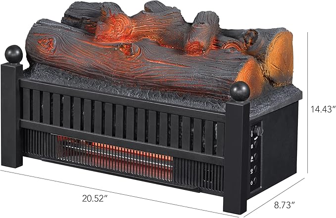 duraflame® Electric Log Set 1,000 Sq Ft Infrared Heater, Faux Logs Insert with LED Flames for Existing Fireplaces, Crackling Sounds, Remote Control Included